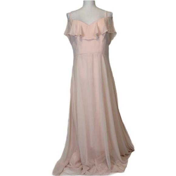 Levkoff Ruffle Shoulder Chiffon Gown - Picture 2 of 8